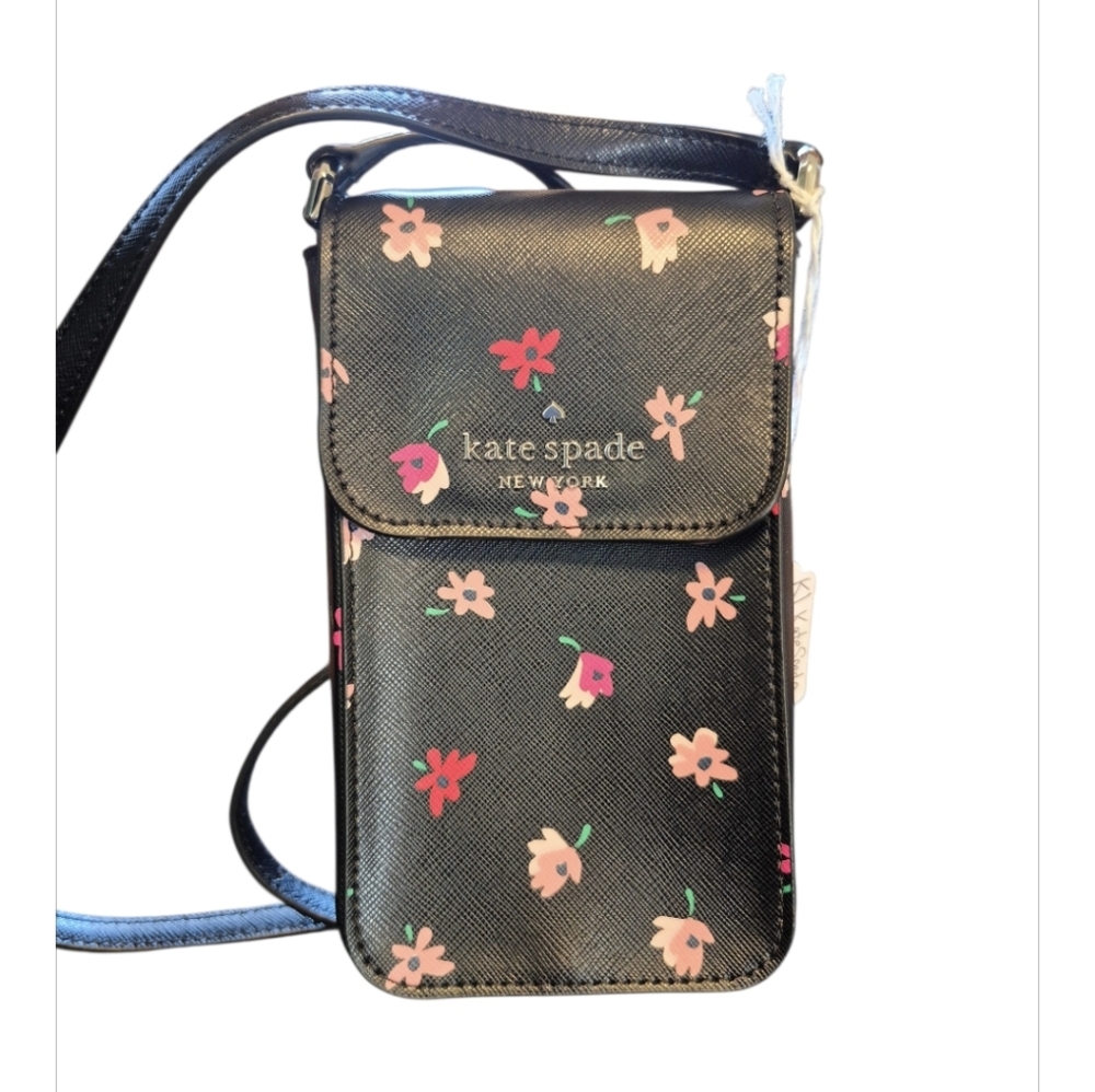 Kate Spade New York Staci Ditsy Buds Phone Crossbodyin Black GUC